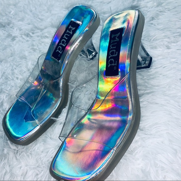 Mudd iridescent holographic y2k 90s sandals heels - Picture 3 of 7